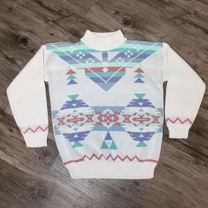 Mock Neck Vintage Southwest Style Aztec Sweater Made‎ in the USA